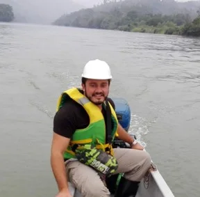 River fieldwork from a small boat.